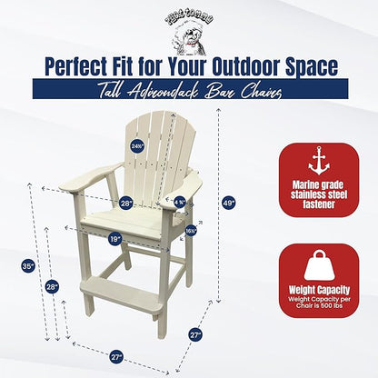 Phat Tommy Tall Adirondack Chair - HDPE Outdoor Furniture - Poly Adirondack Bar Stool - Heavy, Stress Free Furniture for Balcony, Deck, Patio, Front Porch, White