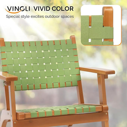 VINGLI Outdoor Armchair, All-Weather Wooden Patio Chair with Waterproof PE Woven Fabric, Adirondack Chair for Garden, Lawn and Poolside (1, Green and Brown)