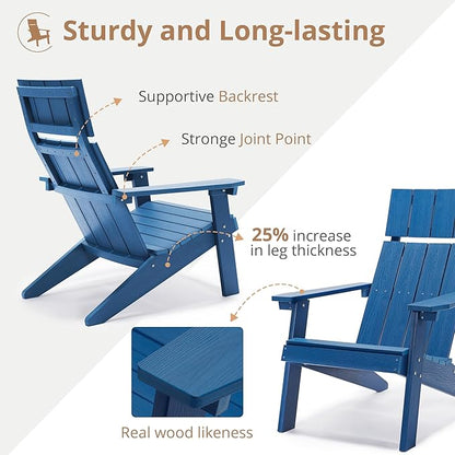 LUE BONA Modern Adirondack Chairs Set of 4, Navy Blue Plastic Adirondack Chair, High Back Poly Adirondack Fire Pit Chairs Weather Resistant, Patio Outdoor Chairs for Porch, Deck, Pool, Garden, 330LBS