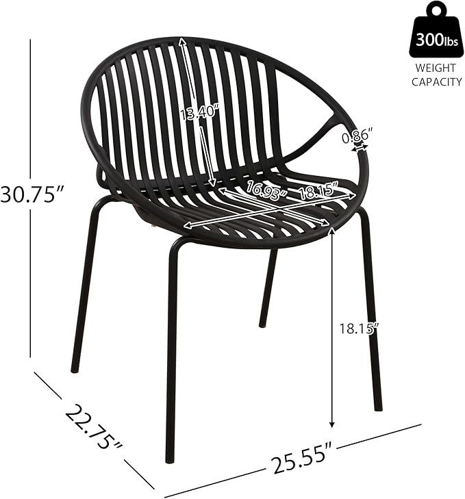 2 Pieces Outdoor Dining Chair,Modern Style Patio Dining Chairs,Breathable Design Stackable Lawn Chairs,Metal Legs+Plastic Backrest,for Patio Or Restaurant Garden (Black)