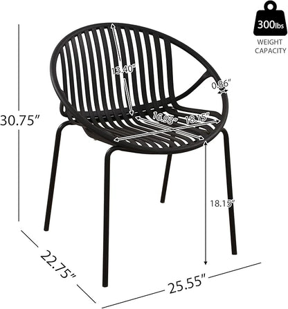2 Pieces Outdoor Dining Chair,Modern Style Patio Dining Chairs,Breathable Design Stackable Lawn Chairs,Metal Legs+Plastic Backrest,for Patio Or Restaurant Garden (Black)