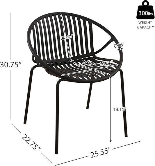 2 Pieces Outdoor Dining Chair,Modern Style Patio Dining Chairs,Breathable Design Stackable Lawn Chairs,Metal Legs+Plastic Backrest,for Patio Or Restaurant Garden (Black)