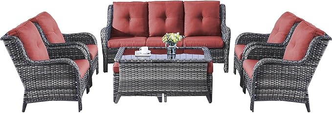 Rilyson Wicker Patio Furniture Chairs Set - 8 Piece Rattan Outdoor Patio Sectional Conversation Sets with Sofa - Photo 3