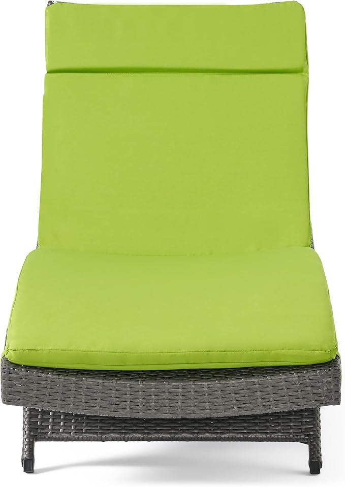 Christopher Knight Home Salem Outdoor Wicker Adjustable Chaise Lounges with Cushions, 2-Pcs Set, Multibrown / Bright Green