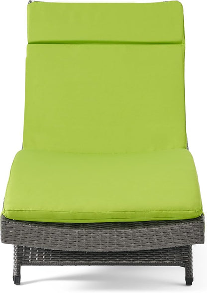 Christopher Knight Home Salem Outdoor Wicker Adjustable Chaise Lounges with Cushions, 2-Pcs Set, Multibrown / Bright Green