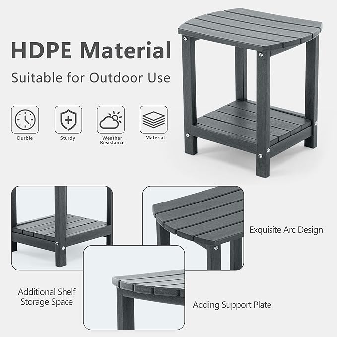 4 Chairs & 2 Tables Folding Adirondack Chair Set with Side Table – HDPE Weatherproof Outdoor Patio Chairs with - Photo 5