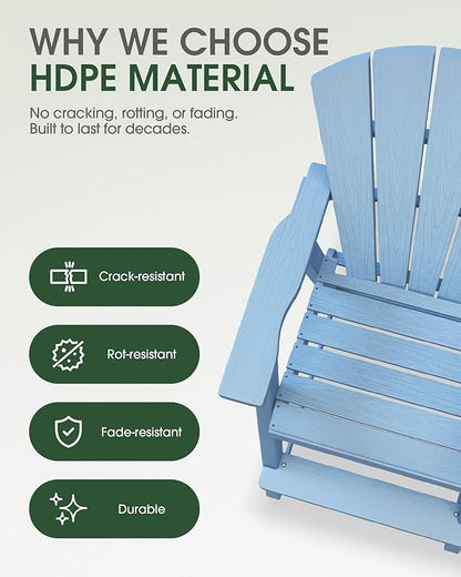 Tall Adirondack Chairs Set of 2, HDPE High Adirondack Chairs with Double Removable Trays, All Weather Outdoor Barstools for Patio, Balcony, Backyard, Deck and Garden, Baby Blue