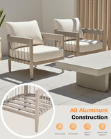 Patio Sofa Chairs Set of 2, Never-Rust Aluminum Outdoor Armchairs with Faux Wood Grain Finish, 2 Pieces Rope Weave - Photo 5