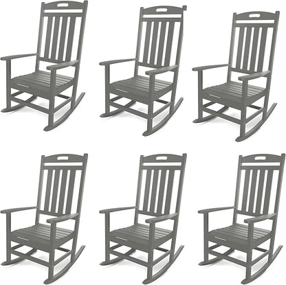 Outdoor Rocking Chair Set of 6, All-Weather Resistant Poly Lumber Rocker Chair Outdoor, High Back Plastic Patio Rocking Chairs for Outside Porch Rocker Garden Lawn, Slate Grey
