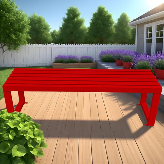 2-Person Garden Bench Seat Outdoor Benches Metal Park Bench Patio Seat 3.3ft 3.9ft 4.9ft 5.9ft Weather Resistance Backless Front Porch Chair Easy Installation(Red,5.9ft)