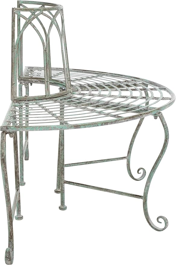 SAFAVIEH Outdoor Furniture Collection – Abia Antique Dark Green Distressed Wrought Iron 50-Inch Curved Tree Bench - Photo 4