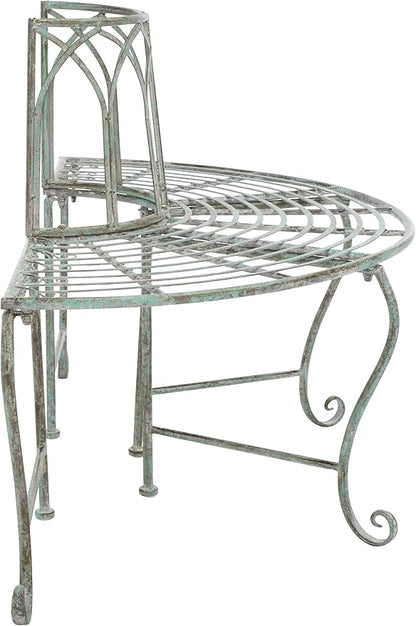 SAFAVIEH Outdoor Furniture Collection – Abia Antique Dark Green Distressed Wrought Iron 50-Inch Curved Tree Bench, Garden & Patio Seating (PAT5018D)