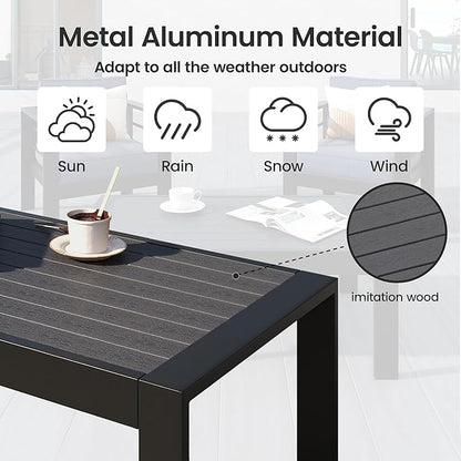 All-Weather Aluminum Outdoor Coffee Table, Modern Rectangle Patio Coffee Table for Balcony Garden, Black