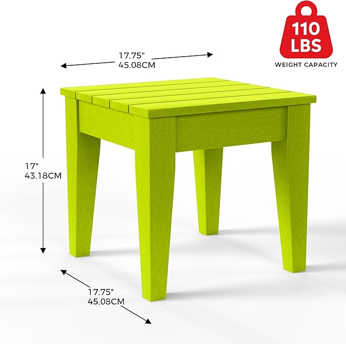 Costaelm Small Outdoor Side Table, Patio End Table Weather Resistant Outdoor Coffee Table, Square Conversation Table for Indoor, Porch, Balcony, Garden, Poolside, Deck, Lime