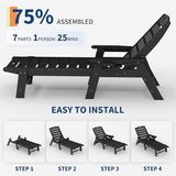 HDPE 5-Position Patio Lounge Chair for Outside, HDPE Chaise Lounge Outdoor with Cup Holder, Resin Pool Lounger Chair - Photo 5