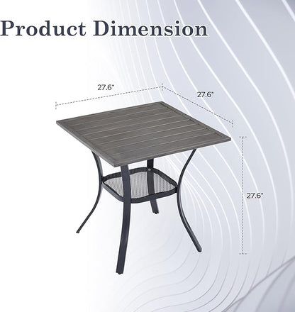 Outdoor Dining Table with Storage Shelf, 27.5" All-Weather Square Patio Dining Table for 2, Metal Patio Table for Garden Lawn Porch Deck Yard, Grey