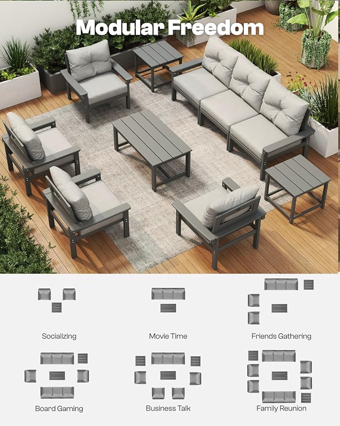 Grey HDPE Outdoor Patio Furniture Set - Photo 7