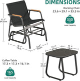 YITAHOME 3 Piece Patio Furniture Set, Outdoor Glider Chair Bistro Set, Coffee Table with Tempered Glass Tabletop - Photo 3