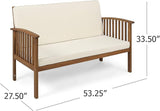 Christopher Knight Home Grace Outdoor Acacia Wood Loveseat, Brown Patina Finish and Cream - Photo 2