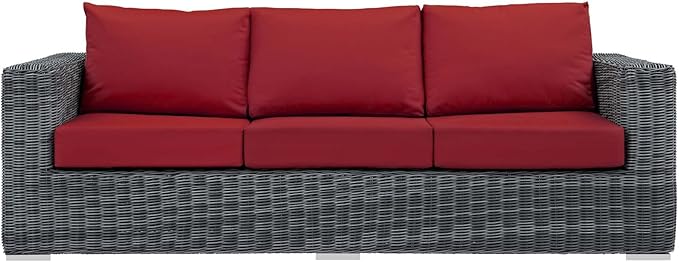 Modway Summon Wicker Rattan Outdoor Patio Sunbrella Sofa in Canvas Red - Photo 5