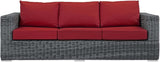 Modway Summon Wicker Rattan Outdoor Patio Sunbrella Sofa in Canvas Red - Photo 5