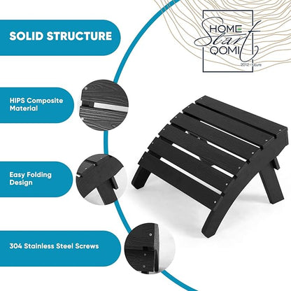 Adirondack Ottoman, Plastic Folding Adirondack Footstool, All Weather Ottoman for Adirondack Chairs, Widely Used for Outdoor, Porch, Patio, Garden, Poolside, Fire Pits - Black