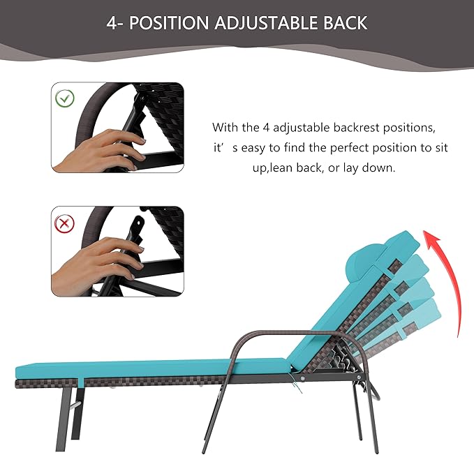 Patio Chaise Lounge Set 3 Pieces Outdoor Lounge Chair with Rattan Adjustable Backrest Armrest and Folding Table for Beach Patio,Sand, for Poolside Backyard Porch