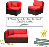 Devoko 2-Piece Modern Red Rattan & Metal Patio Sofa Set - Sectional Corner Sofa & Armless Sofa - Photo 5
