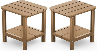 SERWALL Double Adirondack Side Table Rectangular End Table Set of 2, Brown