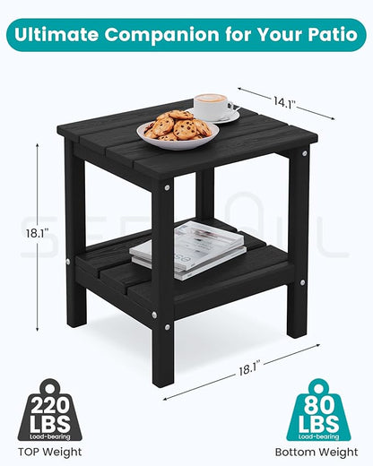 SERWALL 2-Tier HDPE Outdoor Side Table, Weatherproof Rectangular Adirondack Side Table, Black