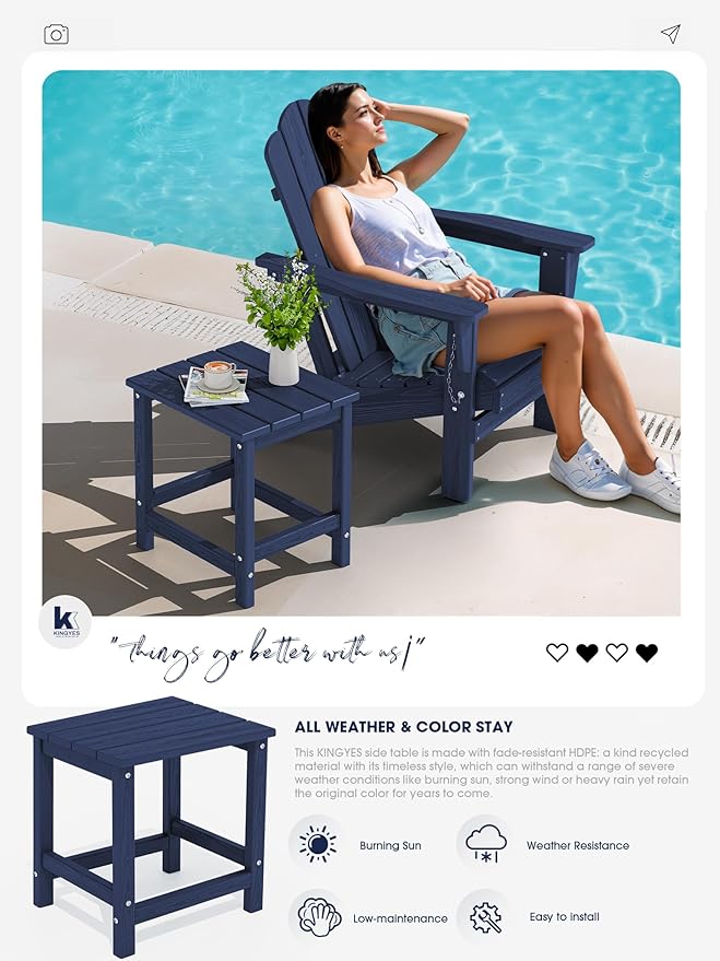 KINGYES Adirondack Outdoor Side Table, Navy - Photo 3