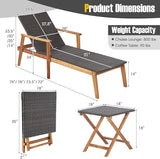 Tangkula 2 Piece Patio Chaise Lounge & Table Set, Outdoor Rattan Recliner w/Folding Side Table - Photo 3
