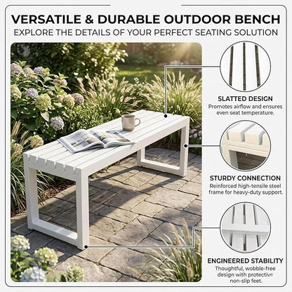 Backless Outdoor Bench, 3.3ft 3.9ft 4.9ft 5.9ft Metal Garden Bench, 880lbs Weatherproof Patio Dining Benches, 2-Person Slatted Seat for Park Porch Yard Deck Lawn(Yellow,3.3ft)