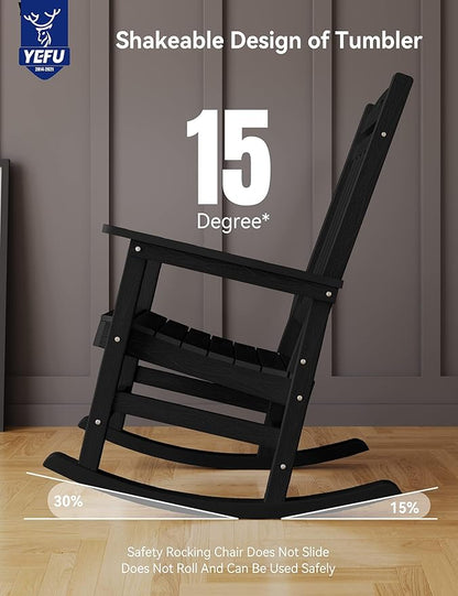 YEFU Outdoor Rocking Chairs Set of 2: Porch Rocking Chairs-Outdoor Patio Rockings Chair-Oversized Rocker Chair-All Weather Poly Rocker Lawn Chair for Adult-Seat Area 22"x21"-Backrest Height 31"-Black