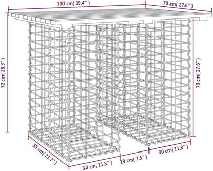 Patio Bench Gabion Design Outdoor Garden Seating 39.4x27.6x28.3 Inch Solid Douglas Wood Durable Steel Base Backyard Patio Furniture