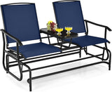 Tangkula 2 Person Swing Glider Chair, Patio Rocking Loveseat w/Center Tempered Glass Table - Photo 1