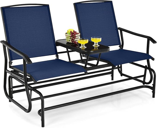 Tangkula 2 Person Swing Glider Chair, Patio Rocking Loveseat w/Center Tempered Glass Table - Photo 1