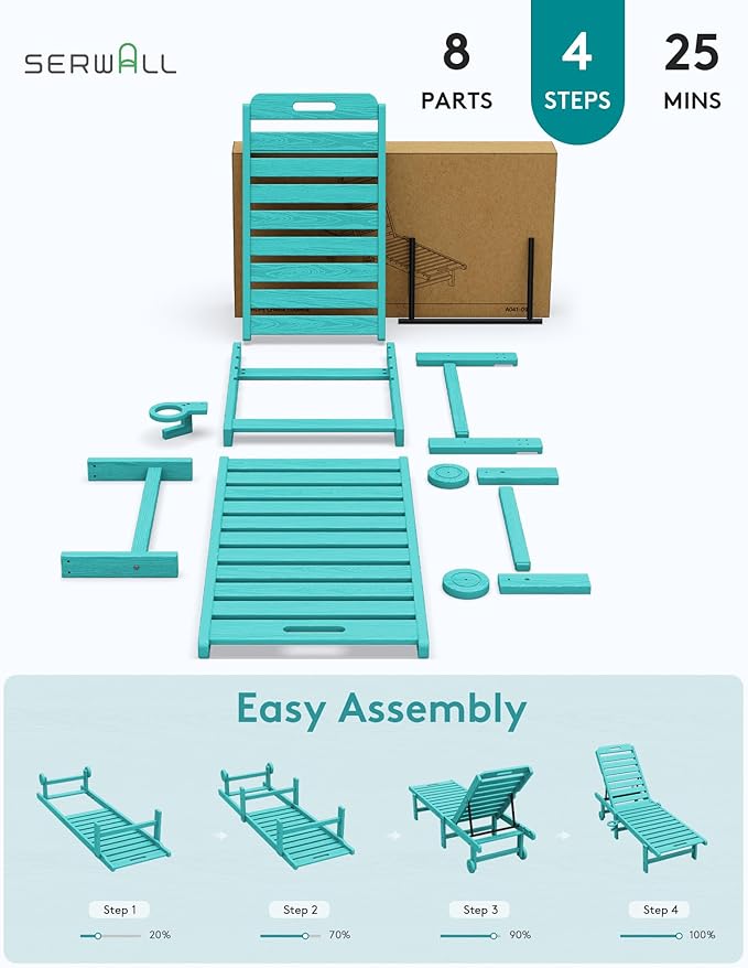 SERWALL Outdoor Chaise Lounge Set of 4, 78" Patio Lounge Chair with 5 Positions Adjustable Backrest - Photo 8