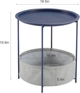 VECELO Round Side/End Table with Fabric Storage Basket，Metal Anti-Rust and Waterproof Small Bedside Nightstand with - Photo 3