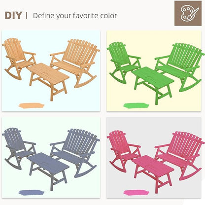 3-Piece Outdoor Wood Rocking Bistro Set, Rustic Wooden Conversation Set Including 2-Seater Loveseat, Log Rocker Chair and Coffee Table, Patio Furniture Chair Set for Lawn Yard Park, Natural