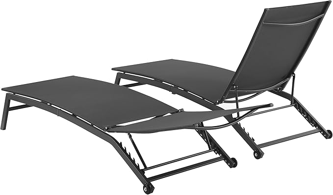 Crosley Furniture Weaver 2-Piece Reclining Sling Outdoor Chaise Lounge Chair Set with Wheels, Patio, Deck, Pool - Photo 5