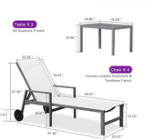 PURPLE LEAF Outdoor Chaise Lounge Set for 4 Aluminum Patio Chaise Lounger Chairs with Armrest and Wheels Adjustable - Photo 3