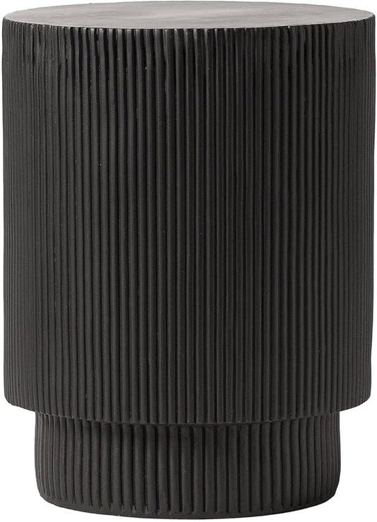 LeisureMod Modern Side Table Round Fiberstone Top Accent End Table for Home, Outdoor Patio, Living Room Sofa, Weather-Resistant, Eden Series in Black