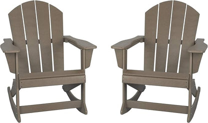 WestinTrends Malibu 2 Piece Set Outdoor/Patio Poly Adirondack Rocking Chairs (2 Seater), Weathered Wood
