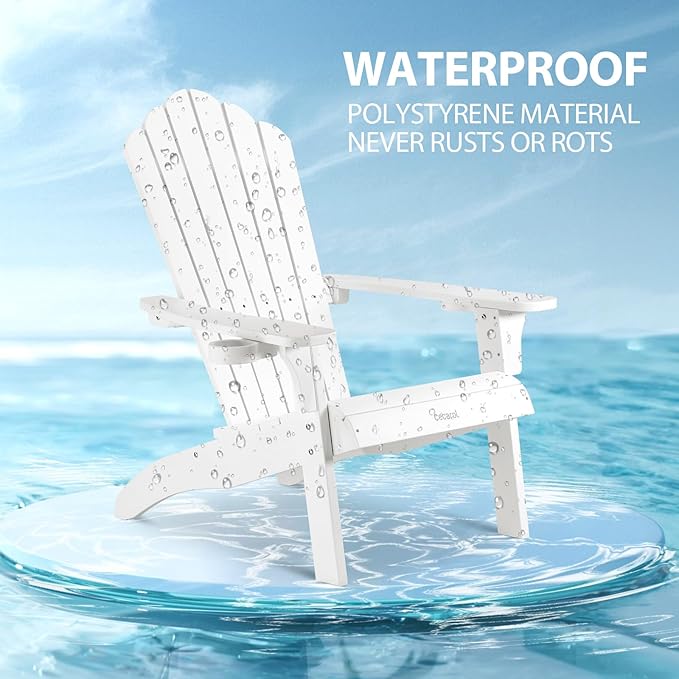 Cecarol Normal Size Adirondack Chair Plastic, Outdoor Fire Pit Chair with Cup Holder, Adirondack Patio Chair Weather Resistant for Outside, Porch, Lawn, Garden- AC01S, White
