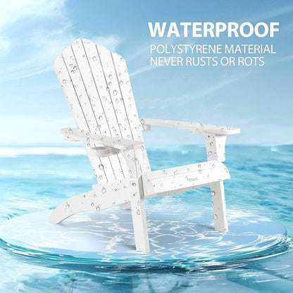 Cecarol Normal Size Adirondack Chair Plastic, Outdoor Fire Pit Chair with Cup Holder, Adirondack Patio Chair Weather Resistant for Outside, Porch, Lawn, Garden- AC01S, White