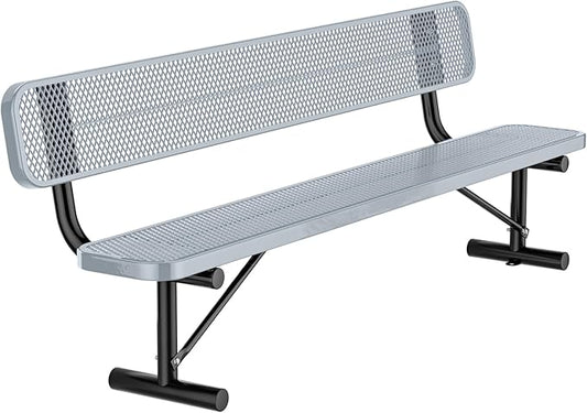 Heavy-Duty Park Bench for Outside - Black Coated Outdoor Furniture Steel Bench, Commercial-Grade Outdoor Benches Weatherproof for Park, Patio, Porch (Portable with Back, 4/6/8 Ft) (Grey, 8FT)