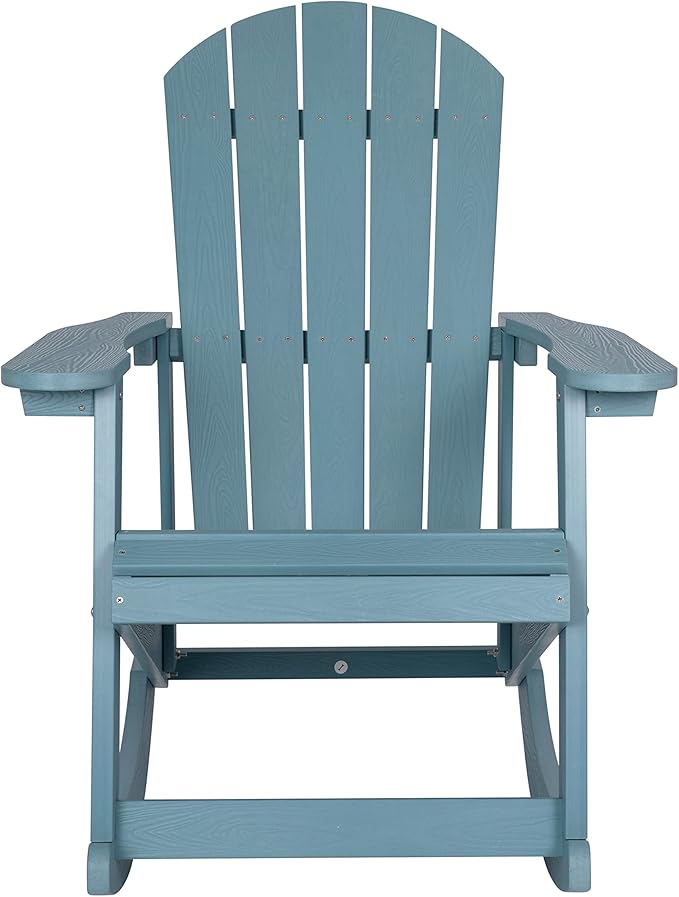 Flash Furniture Savannah Poly Resin Wood Adirondack Rocking Chair - All Weather Sea Foam Polystyrene - Stainless Steel Hardware