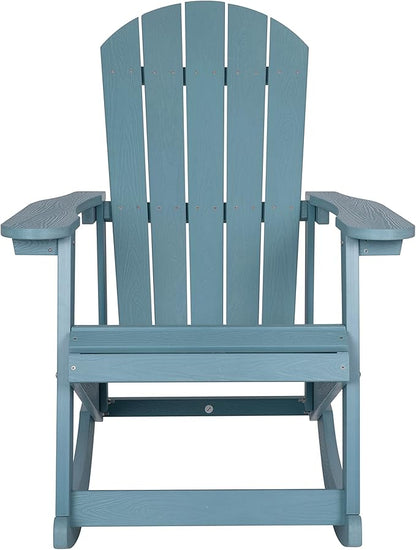 Flash Furniture Savannah Poly Resin Wood Adirondack Rocking Chair - All Weather Sea Foam Polystyrene - Stainless Steel Hardware