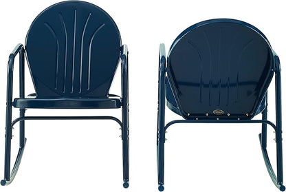Crosley Furniture Griffith Retro Metal Outdoor Rocking Chairs, Set of 2, for Porch, Deck, Balcony, Backyard, Navy Gloss